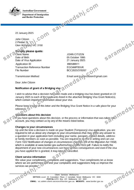 Australia e-visa template in Word and PDF formats